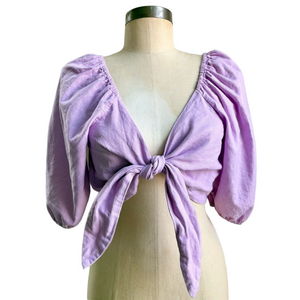 Lavender Purple Cotton Linen Express Rocky Barnes Cropped Top Midriff Blouse Sm